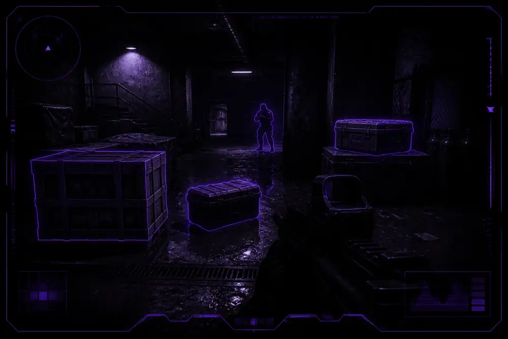Escape from Tarkov loot ESP and container markers in an industrial raid room