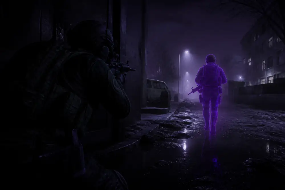 Escape from Tarkov cheats player chams highlighting operators in a dark street